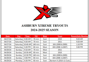 Xtreme Tryout Dates and Times 2024-25