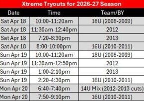 Xtreme Tryouts for Facebook 2026-27 14U to 18U